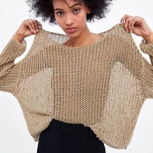 Zara Metallic Gold Crochet Oversized Sweater - S